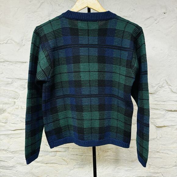 Jos. A Bank Wool Cardigan Sweater Plaid Gold Buttons Old Money Vintage 90s - Picture 7 of 7